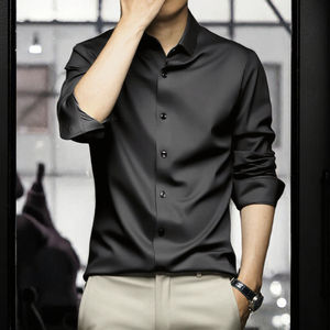 Camisas de Vestir de Satén de Lujo para Hombre, Nueva Tendencia, Estilo Smoking de Un Solo Pecho para Bodas, Fiestas, Graduaciones, Casuales, de Algodón para Otoño - Product Image 2