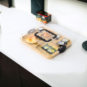 Vassoio per Formaggi e Salumi in Bambù con 6 Scomparti e Coperchio Trasparente con Chiusura per <span class=keywords><strong>Picnic</strong></span> - Product Image 3