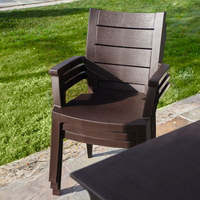 Lot de 4 chaises de jardin contemporaines empilables Legno avec accoudoirs et texture effet bois - Marron