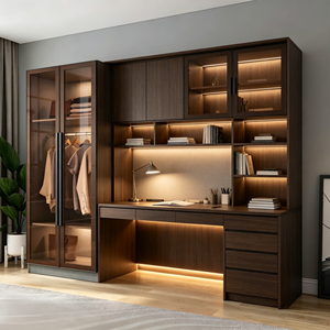 Armoire sur mesure <span class=keywords><strong>de</strong></span> luxe moderne pour toute la maison, éclairage LED, cadre en bois massif, montage mural, grande capacité, meubles <span class=keywords><strong>de</strong></span> <span class=keywords><strong>placard</strong></span> pour <span class=keywords><strong>chambre</strong></span> à coucher - Product Image 4