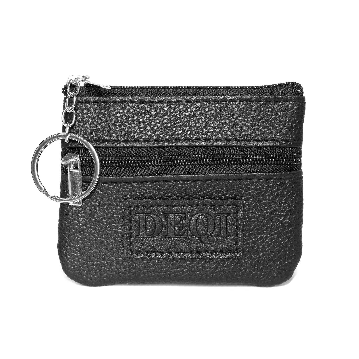 DEQI Key Cases Wholesale Mini Coin Purse Keychain Vintage Wallet Creative Zipper Key Bag Genuine Leather RFID Keychain Wallet