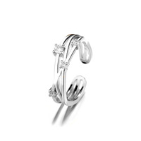 Bague double couche avec zircone cubique et placage platine pour mariage et fiançailles