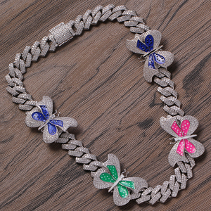 Collar de Cadena Cubana BC114 con Colgante de Mariposa de Latón, Zirconia y Baño de Plata, 13mm, 16 y 18 Pulgadas, Joyería Hip Hop para Fiesta, Regalo - Product Image 2