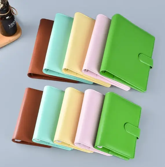 Wholesale A5 A6 Notebook Binder Spiral Business Office Planner Agenda Budget Macaron Color PU Leather Cover Binder