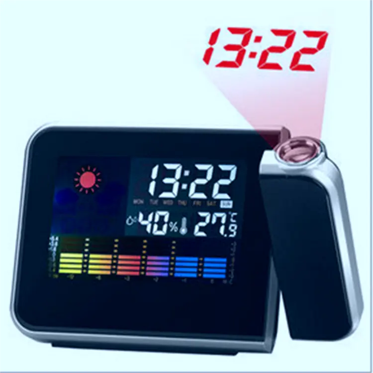 High Quality Projection Alarm , ClockWith Rain Gauge Automatic Digital Clock With Weather Station For Room Battery Backup/