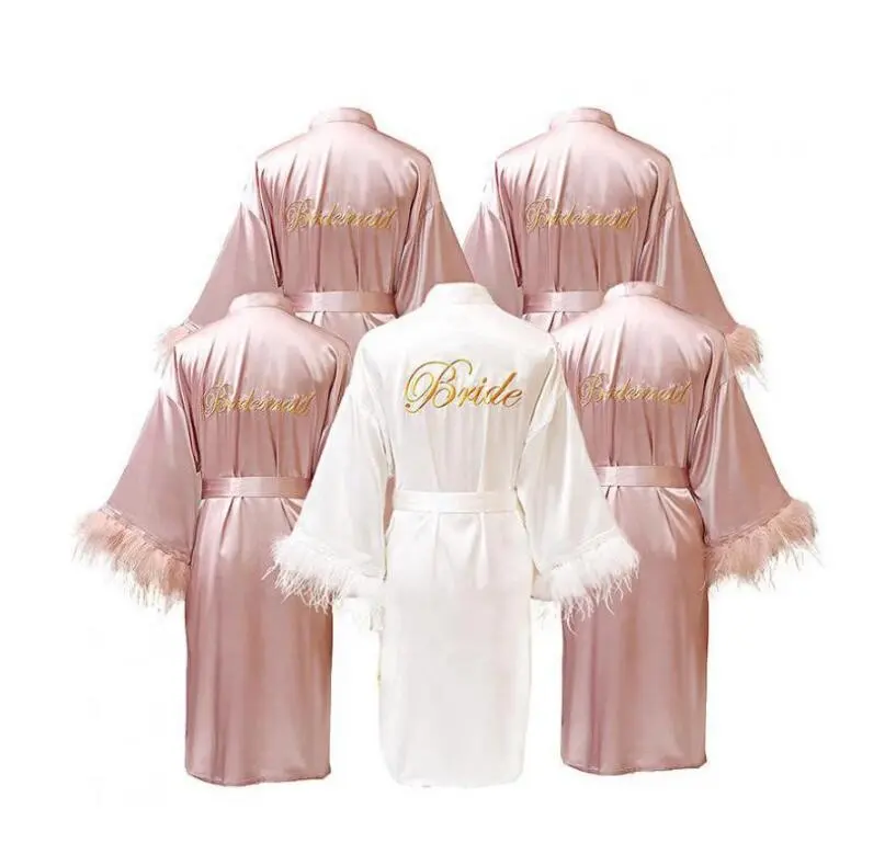 Personalized Ladies Bridal Party Feather Pajamas Wedding Robes for Bride Bridesmaids