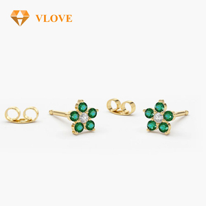 VLOVE Bijoux de luxe pour femmes Boucles d'oreilles en forme de rubis et de fleur en diamant avec saphir émeraude 14K - Product Image 5