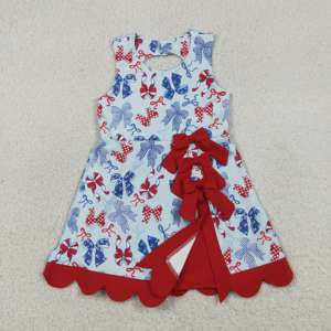 Robe décontractée pour petites filles RTS, avec nœuds du 4 juillet et bord festonné, nouveaux modèles, jolie robe d'été pour sœurs, taille standard américaine, vêtements pour enfants - Product Image 2