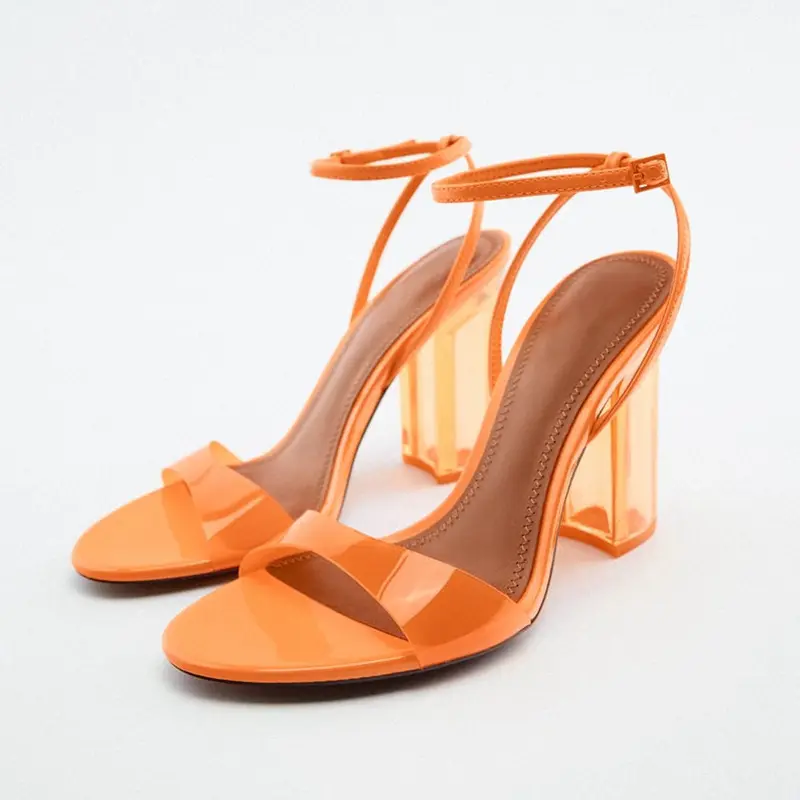 NC 5114 Women Sandals Orange Transparent Square Buckle Heel Office Ladies Fancy Girls Party Wedding Comfortable Elegant ZA Shoes