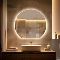 Miroir de salle de bain LED demi-lune rond pour mur, miroir de maquillage sans cadre en demi-cercle irrégulier pour salle de bain