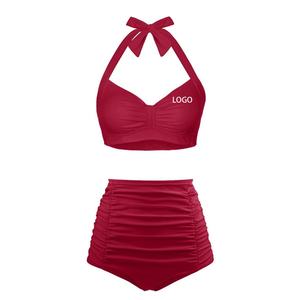 ชุดบิกินี่ลายจุดสีแดงพร้อมโลโก้แบบกำหนดเอง ชุดว่ายน้ำและชุดชายหาดแบบ 2 ชิ้นสำหรับผู้หญิงไซส์พลัส เซ็กซี่และเหมาะสำหรับออกกำลังกาย - Product Image 4