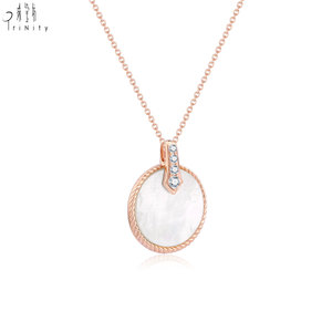 New Arrival 18K <b>Solid</b> Rose <b>Gold</b> Natural White Mother-of-Pearl With Natural Diamond <b>Pendant</b> Necklace For Women's Anniversary Gift - Product Image 3