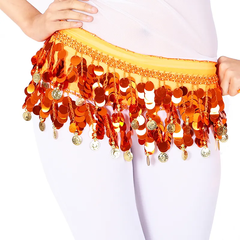 Belly Dance Daily Accessory Hip Scarf Bellydance Practice Hip Waist Scarf Coins Shiny Charming Sequin with Gold for Women Adults