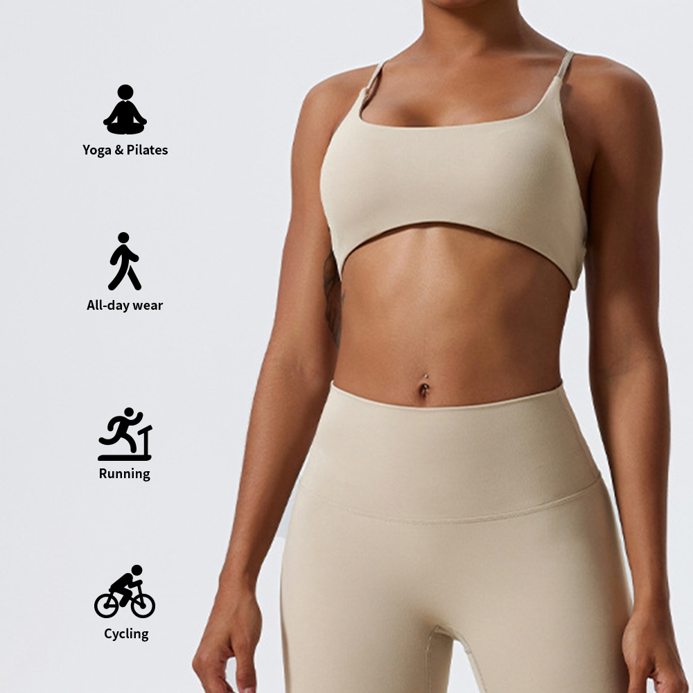 Women's U Neck Cross Back High Support Padded Comfortable Quick Dry Yoga Bra Athletic Gym Running Fitness Workout Top