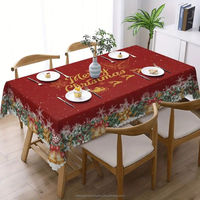 Nappe de Noël, bonhomme de neige d'hiver maison arbres de Noël couverture de table lavable rouge pour décor de dîner de pique-nique de fête