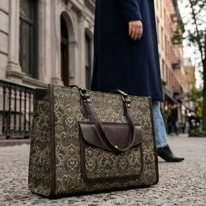 Vintage Aged Bronze/Gold Tote Bag Set — 2pcs Women's Shoulder Bag with Front Pocket & Matching Pouch - Product Image 1