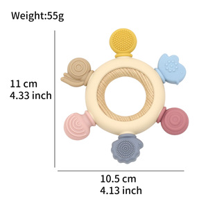 Luckykoo Jouet de dentition en bois pour bébé, hochet en silicone avec anneau en bois, jouets de dentition pour bébés de 6 à 12 mois - Product Image 3