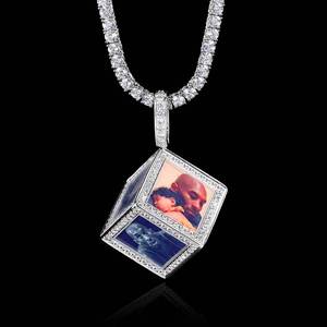 Pendentif Hip Hop Cube Photo Memory en Argent 925 Plaqué Or Véritable, Sertissage à Griffes, Moissanite, Bijoux Fins Personnalisés Bling Iced Out - Product Image 2