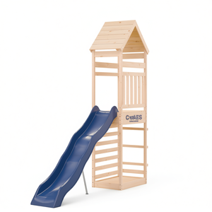 Maison de jeu en bois CWAES avec toboggan bleu, aire de jeux extérieure pour enfants de 3 à 8 ans - Product Image 1