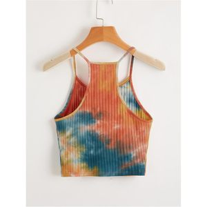 FOXA Women's Ribbed Tie Dye Camisole Sleeveless Crop Top Slim Fit <b>Y2K</b> Streetwear Tank Top Breathable Spandex Polyester - Product Image 2