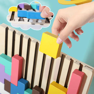Gioco di Costruzioni in Legno <span class=keywords><strong>Tetris</strong></span> Montessori, Giocattolo Educativo per l'Apprendimento Precoce con Puzzle di Forme e Carte Guida per Bambini - Product Image 3