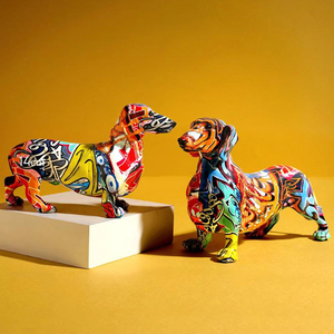 Escultura de perro salchicha hecha a mano para decoración del hogar, estatuilla de grafiti de resina colorida, perro - Product Image 6