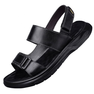 Sandales d'été pour hommes en cuir véritable antidérapantes à motif léopard, à bout ouvert, à enfiler, chaussures décontractées de mode pour l'extérieur, semelle souple et confortable - Product Image 1