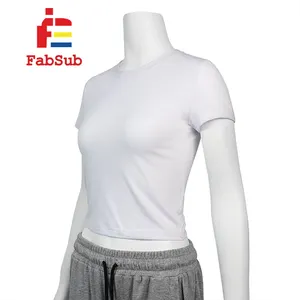 कस्टम मुद्रण सादे हल्के रंग टी शर्ट कारतूस महिला लघु आस्तीन शर्ट फसल शीर्ष पॉलिएस्टर 100% उच्च बनाने की क्रिया शर्ट