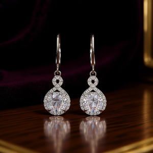 Orecchini pendenti classici in oro con montatura a castone in cristallo e strass per gioielli da sposa da donna E462 - Product Image 2