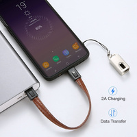 Llavero con Logotipo Personalizado, Cable de Datos USB Tipo-C/Micro-USB con Trenzado de Cuero PU, Cordón, Carga Rápida de 2A, Regalo Promocional Empresarial