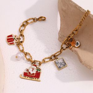 Joyería de Navidad esmalte Santa Claus encanto pulsera empalme hecho a mano cadena pulsera joyería de acero inoxidable - Product Image 1