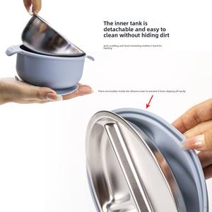 Ensemble de vaisselle <span class=keywords><strong>pour</strong></span> enfants transfrontalier : Assiette à ventouse divisée en acier inoxydable 304, base en silicone anti-chute, <span class=keywords><strong>pour</strong></span> des repas plus sûrs <span class=keywords><strong>pour</strong></span> bébé. - Product Image 4