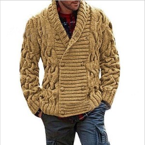 2022 Europeo Americano transfronterizo para <span class=keywords><strong>Amazon</strong></span> hombres cuello en V doble botonadura gruesa cárdigan de punto suéter botón invierno - Product Image 5