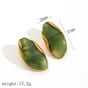 Nouvelles Boucles d'Oreilles Vintage en Résine Géométriques pour Femme, Plaqué Or 18K, Acier Inoxydable, Bijoux Quotidiens Tendance Marron Vert - Product Image 6