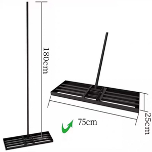 Râteau de nivellement de pelouse robuste 75x25cm, niveleur de sol en acier avec manche de 180cm pour jardin, terrain de golf et entretien des pelouses - Product Image 2