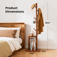 Porte-manteau en bois autoportant avec crochets, organisateur de rangement pour entrée et chambre à coucher - Grande Vente