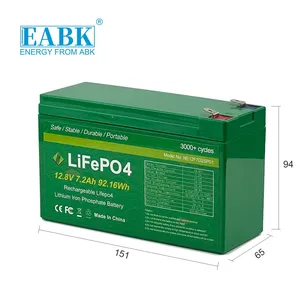 Batería LiFePO4 de 2000 ciclos, 12V, 7Ah, 5Ah, 7Ah, 10Ah, 12Ah, paquete de batería de fosfato de hierro y litio