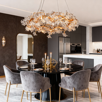 Lustre moderne de luxe en cuivre, branches et pétales de fleurs en cristal, fait main, hauteur réglable, éclairage LED à économie d'énergie, garantie 5 ans