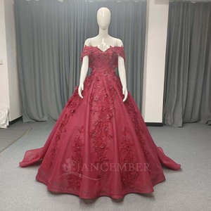 Lsany211 Robes de Quinceañera de maternité rouge scintillant avec appliques, longueur ras du sol, coupe princesse, décolleté cœur, épaules dénudées, Vestidos - Product Image 3