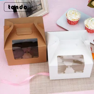 Tondo maßge schneiderte 4 6 Loch Back verpackung Hochzeit Dessert Gebäck Cupcake Box mit Griff und Tablett