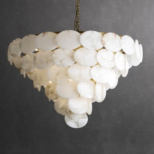 Lustre moderne tout en cuivre de haute qualité pour la décoration du salon, grand plafond en marbre d'albâtre et de pierre blanche d'Antik d'Espagne - Product Image 2