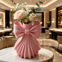 Nouveau Vase Moderne en Plastique Rose avec Nœud 2026 pour Salon, Décoration Intérieure Haut de Gamme, Composition Florale pour Bureau