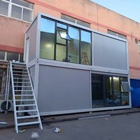 Casa Contenedor Prefabricada de 2 Pisos con Terraza de Pared de Vidrio Modular y Escalera