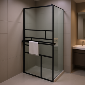 Mampara de ducha negra con estante, 39.4x76.8 pulgadas, diseño rectangular minimalista para cuarto de ducha - Product Image 2