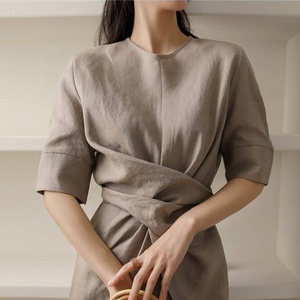 Abito da Donna OEM in <span class=keywords><strong>Cotone</strong></span> <span class=keywords><strong>e</strong></span> <span class=keywords><strong>Lino</strong></span>, Abbigliamento Estivo a Maniche Corte, Elegante Vestito in <span class=keywords><strong>Lino</strong></span> Snellente in Vita - Product Image 5