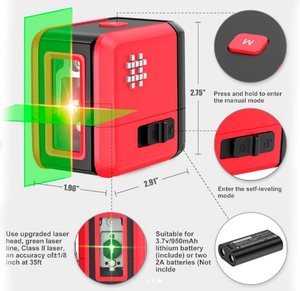 Niveau laser à 2 lignes, auto-nivelant, niveau laser vert, lignes croisées verticales et horizontales, étui <span class=keywords><strong>de</strong></span> transport, batterie Shijing 8150 - Product Image 3