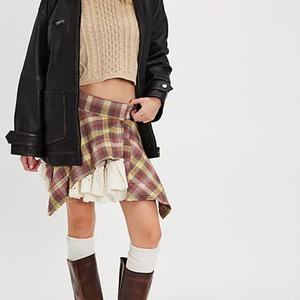 กระโปรงลายสก็อตแบบวินเทจปี 2025 ดีไซน์แบบ OEM ตัดเย็บแบบอสมมาตร แต่งระบาย สำหรับแฟชั่นผู้หญิง - Product Image 4