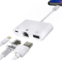 3 In1 Convertisseur RJ45 HUB USB pour Téléphone/Pad Type C Éclairage vers Ethernet RJ45 LAN 100Mbps Adaptateur USB OTG Caméra Lecteur Chargeur