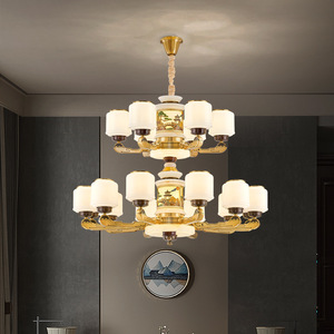 Lámpara Led de cobre de estilo chino moderno, redonda, con múltiples cabezales, para sala de estar, salón, Villa, iluminación del hogar - Product Image 2