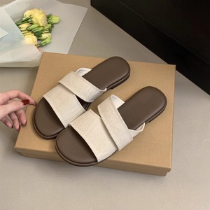 Nuevas Sandalias Planas para Mujer, Color Negro y Blanco, al por Mayor, Diseño Simple con Punta Abierta, Estilo Slip-On para la Playa - Product Image 1